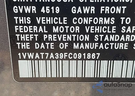 2015 Volkswagen Passat 1.8T Wolfsburg Edition from USA, damaged, VIN 1VWAT7A39FC091867